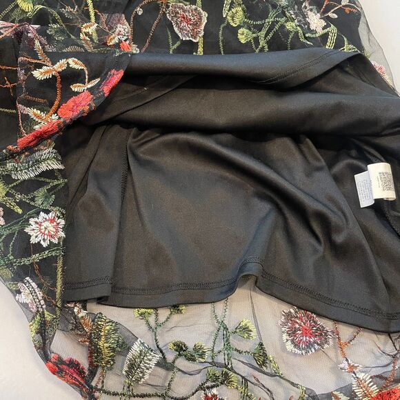 ~ Lg Floral Boho Sheer Dress Botanical Black Flowers Long Sleeve Bohemian Knee - Picture 14 of 14